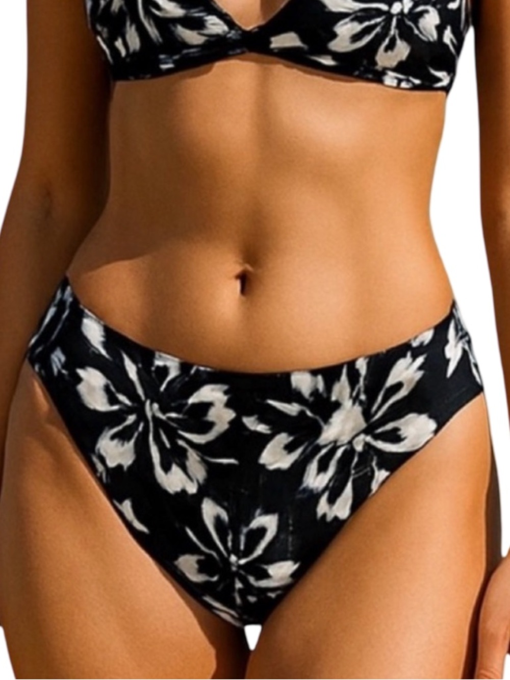 Hurley Black White Floral Bikini Bottoms Size Large NWT UPF 50+